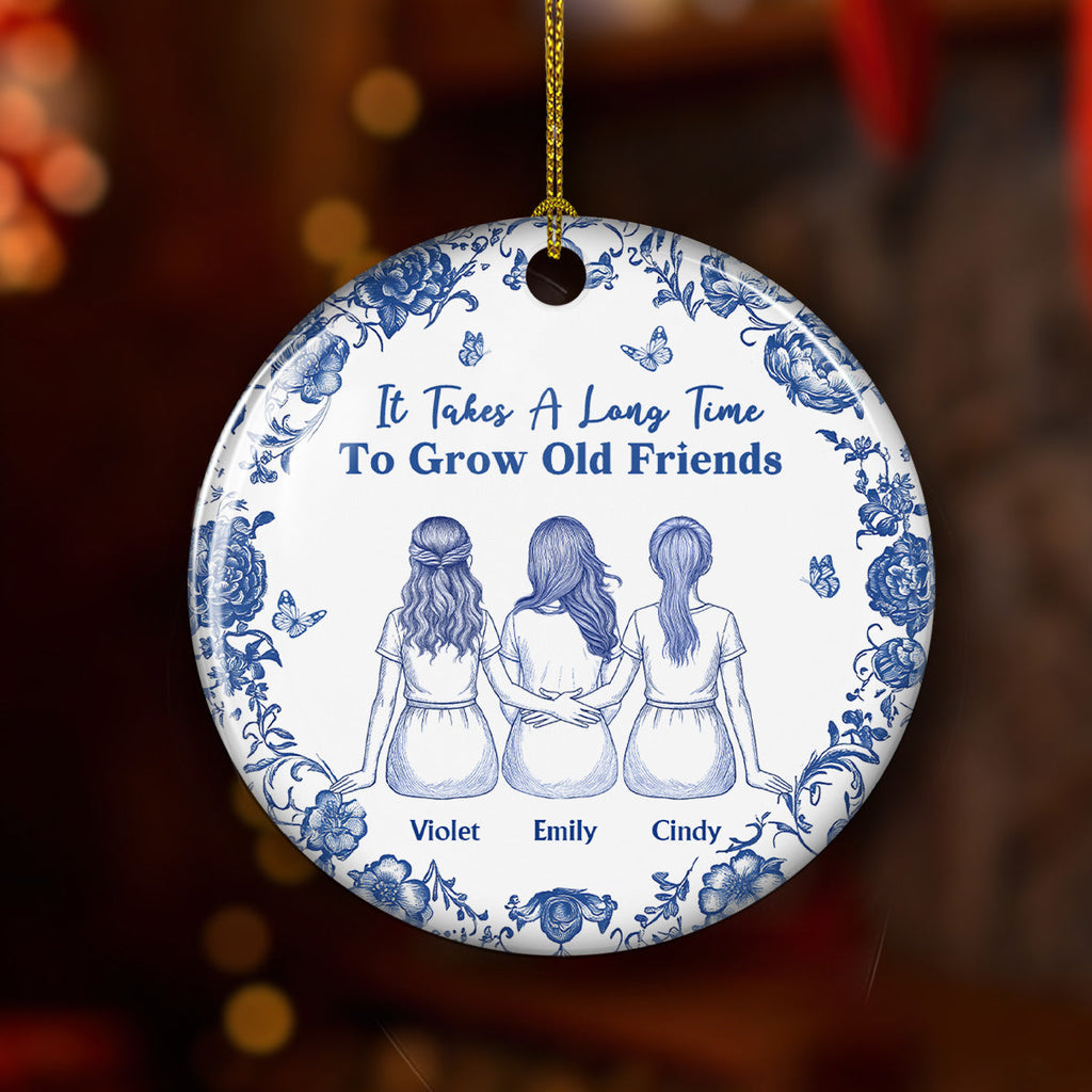 Custom Friendship Christmas Ornament, Best Friend Gift •  A True Friendship Blue Toile - Personalized Ceramic Ornament