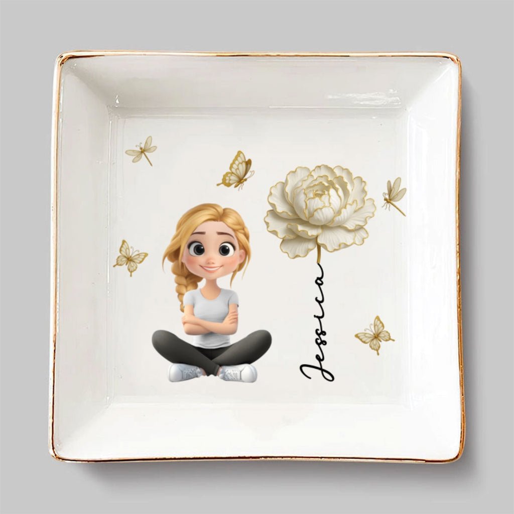 Custom Granddaughter Trinket Dish, Birthday Christmas Gift • Floral Soul - Personalized Jewelry Dish