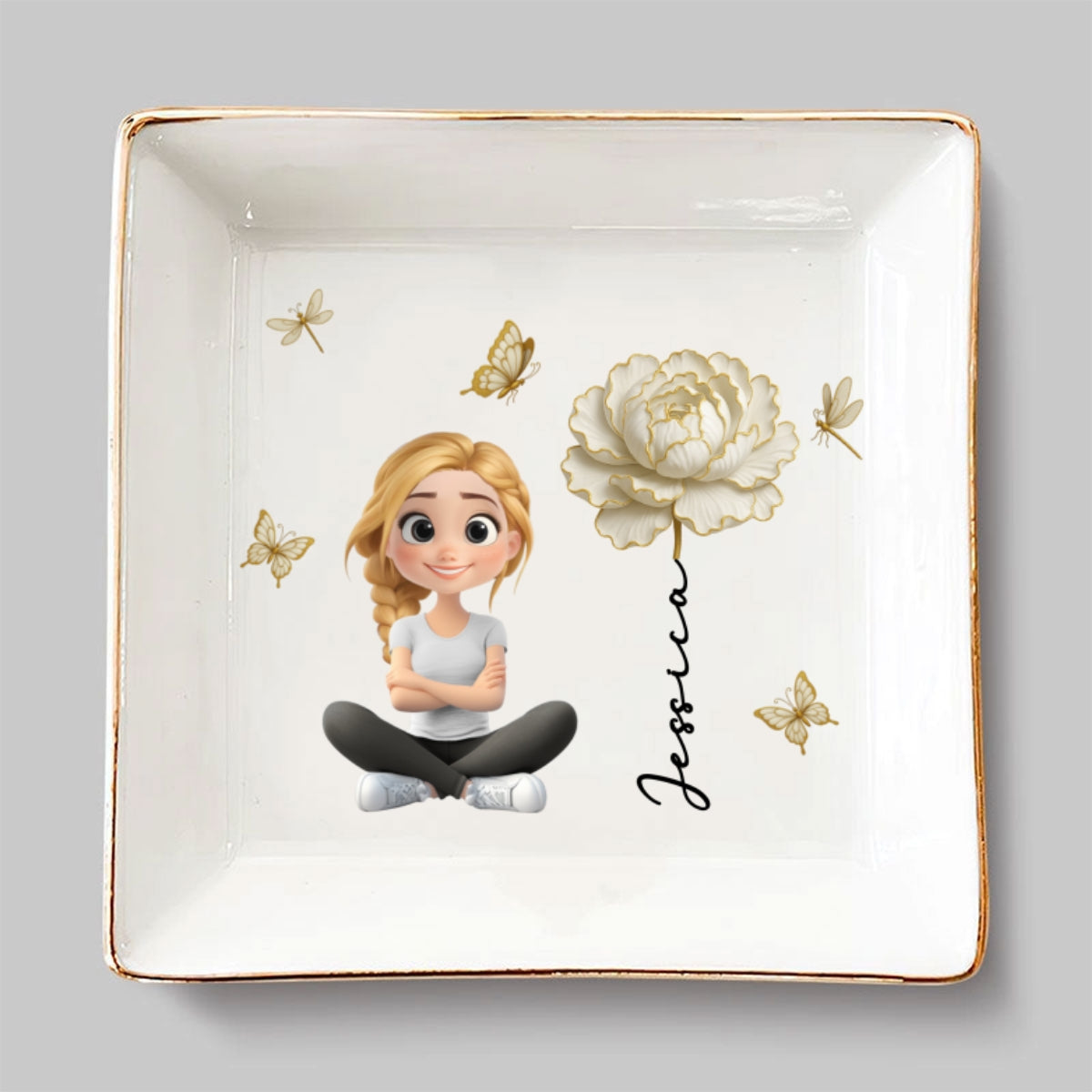Custom Granddaughter Trinket Dish, Birthday Christmas Gift • Floral Soul - Personalized Jewelry Dish