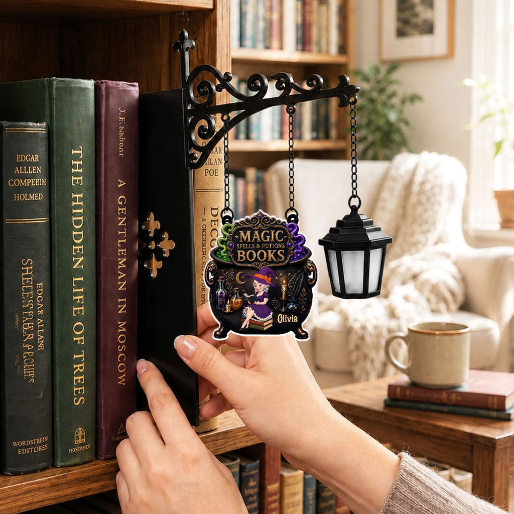 Custom Christmas Birthday Hanging Decor Gifts For Book Lovers, Bookworms, Readers • Reading Is My Favorite Spell - Personalized Bookshelf Lantern Light Sign