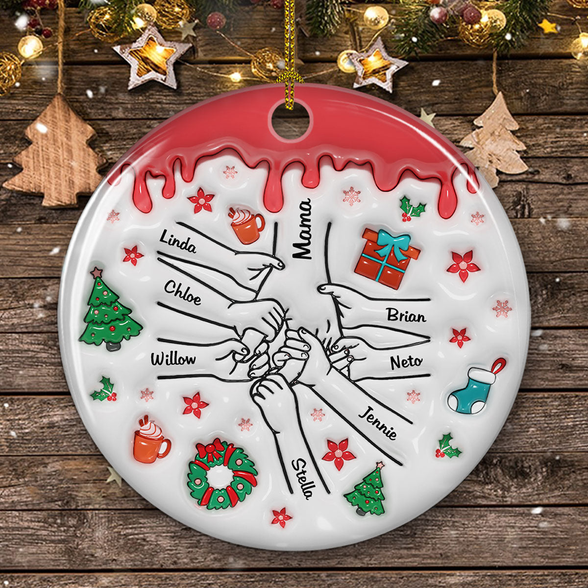 Custom Family Ornament, Christmas Gift for Family Members •  Our Hearts Are Your - Personalized 3D Inflated Effect Ceramic Ornament