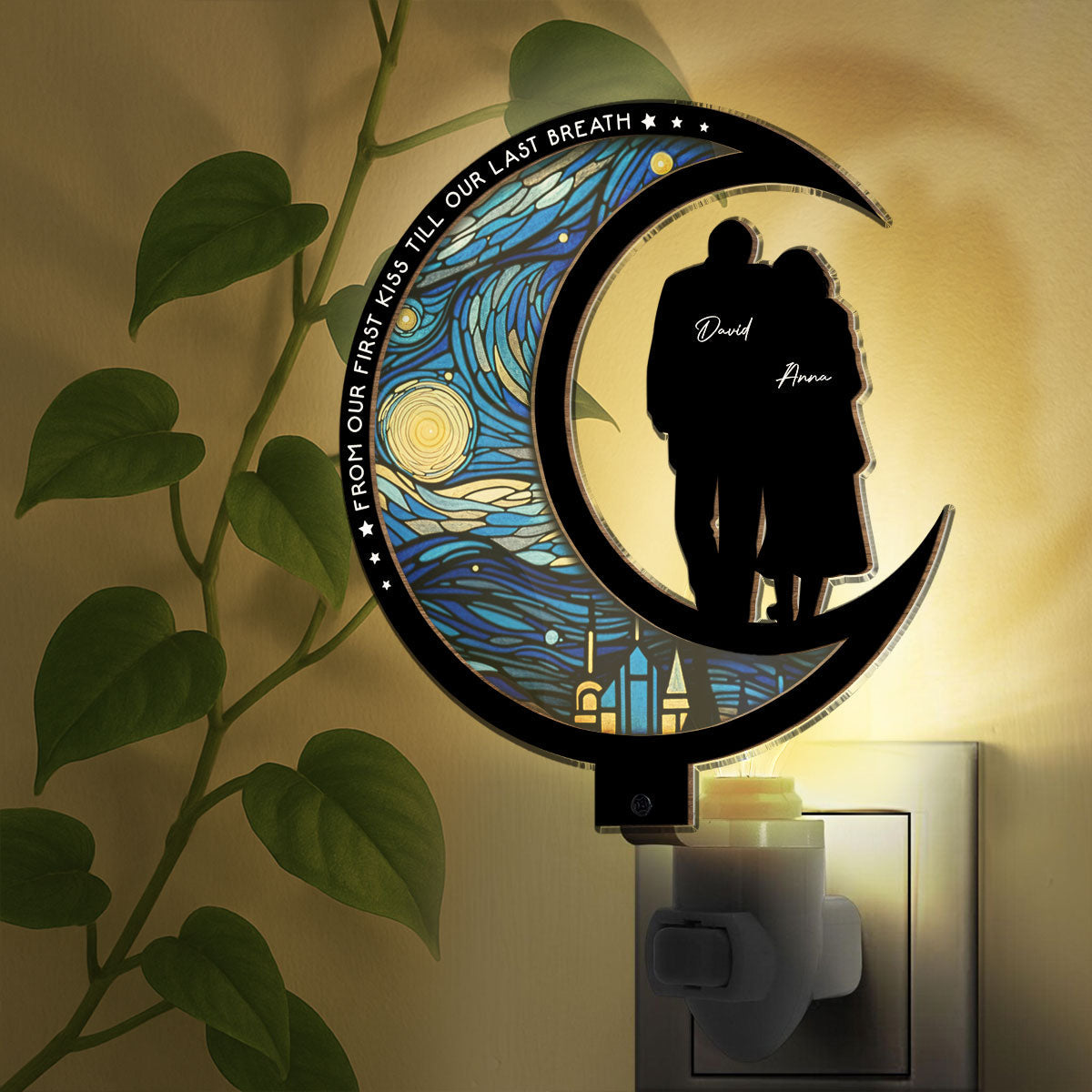 Custom Led Light Gift, Family Keepsake • From Our First Kiss - Personalized Wood And Acrylic Night Light