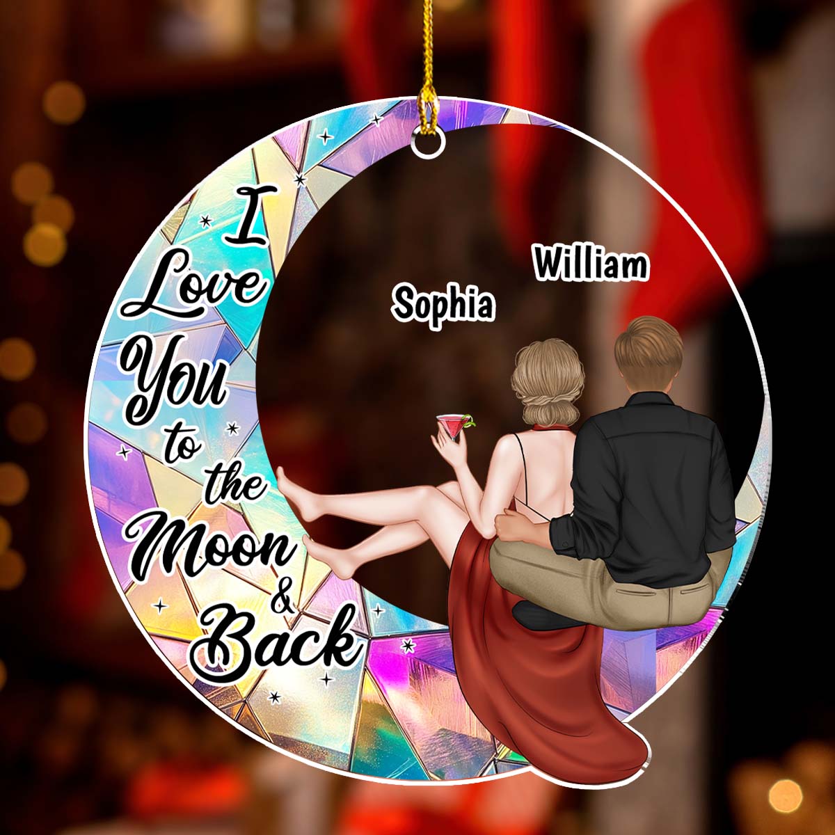 Custom Couple Christmas Ornament, Anniversary Gift •  To The Moon And Back - Personalized Acrylic Ornament