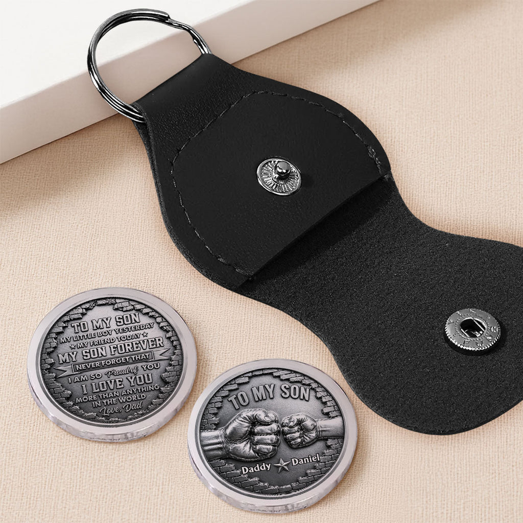 Custom Son Coin Keychain, Father's Day Birthday Gifts • To My Son Never Forget That - Personalized Pocket Hug