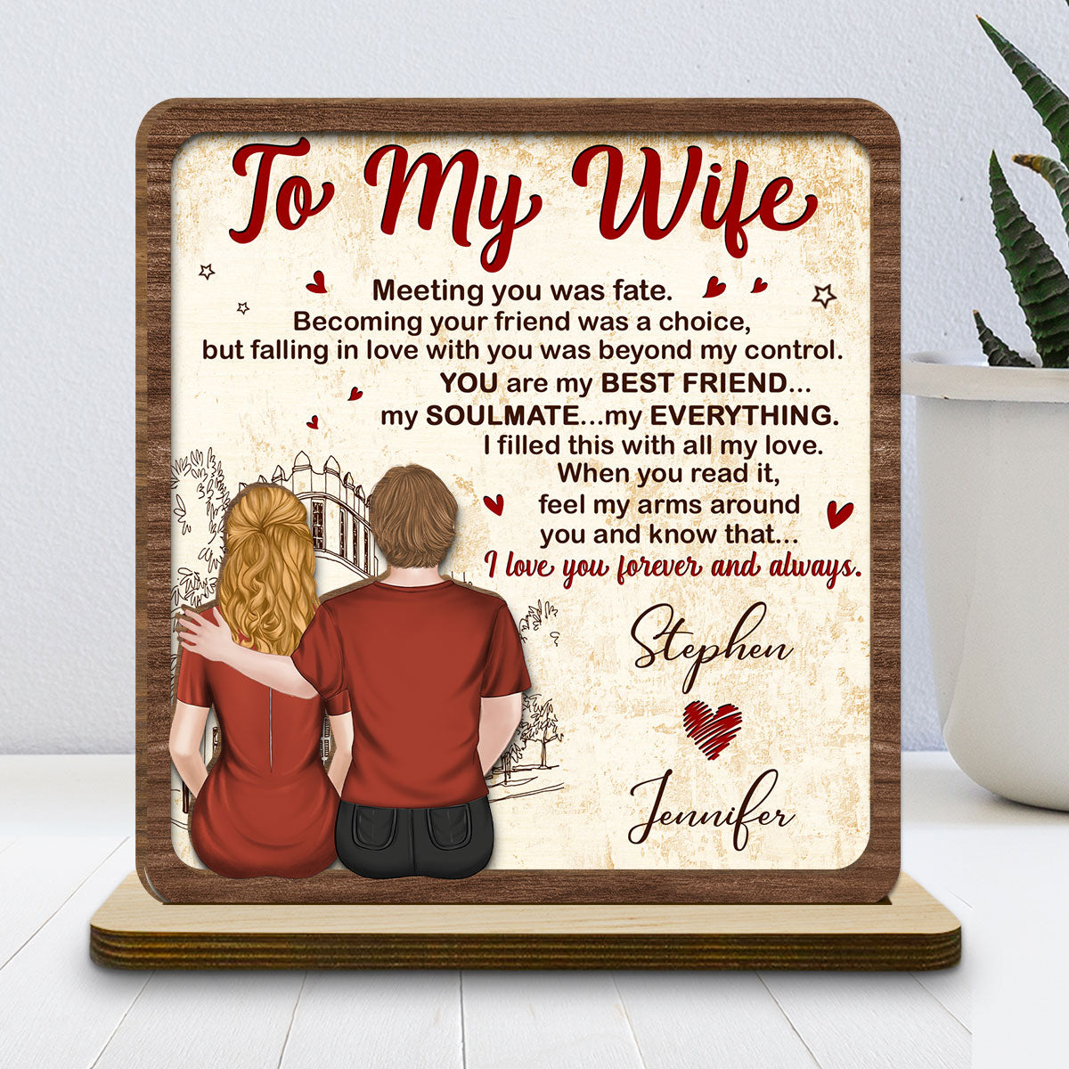 Custom Decor for Wife, Gift for Her • To My Gorgeous Wife - Personalized 2-Layer Wood Plaque With Flat Base