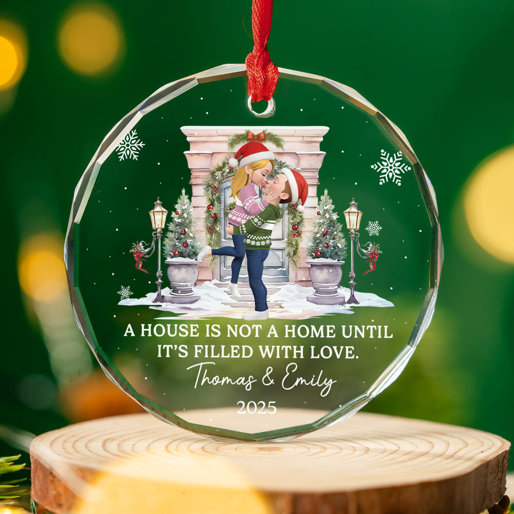 Custom Couple Christmas Ornament, Anniversary Gift •  Together We Make A Home - Personalized Glass Ornament