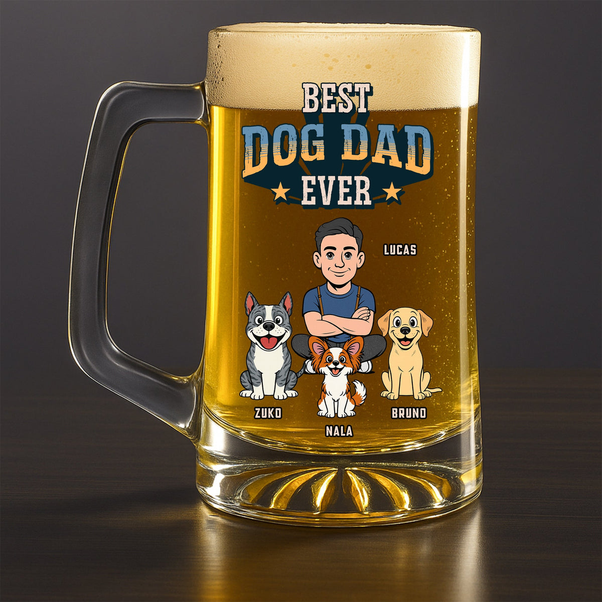 Best Dog Dad In The World - Personalized Beer Glass With Handle