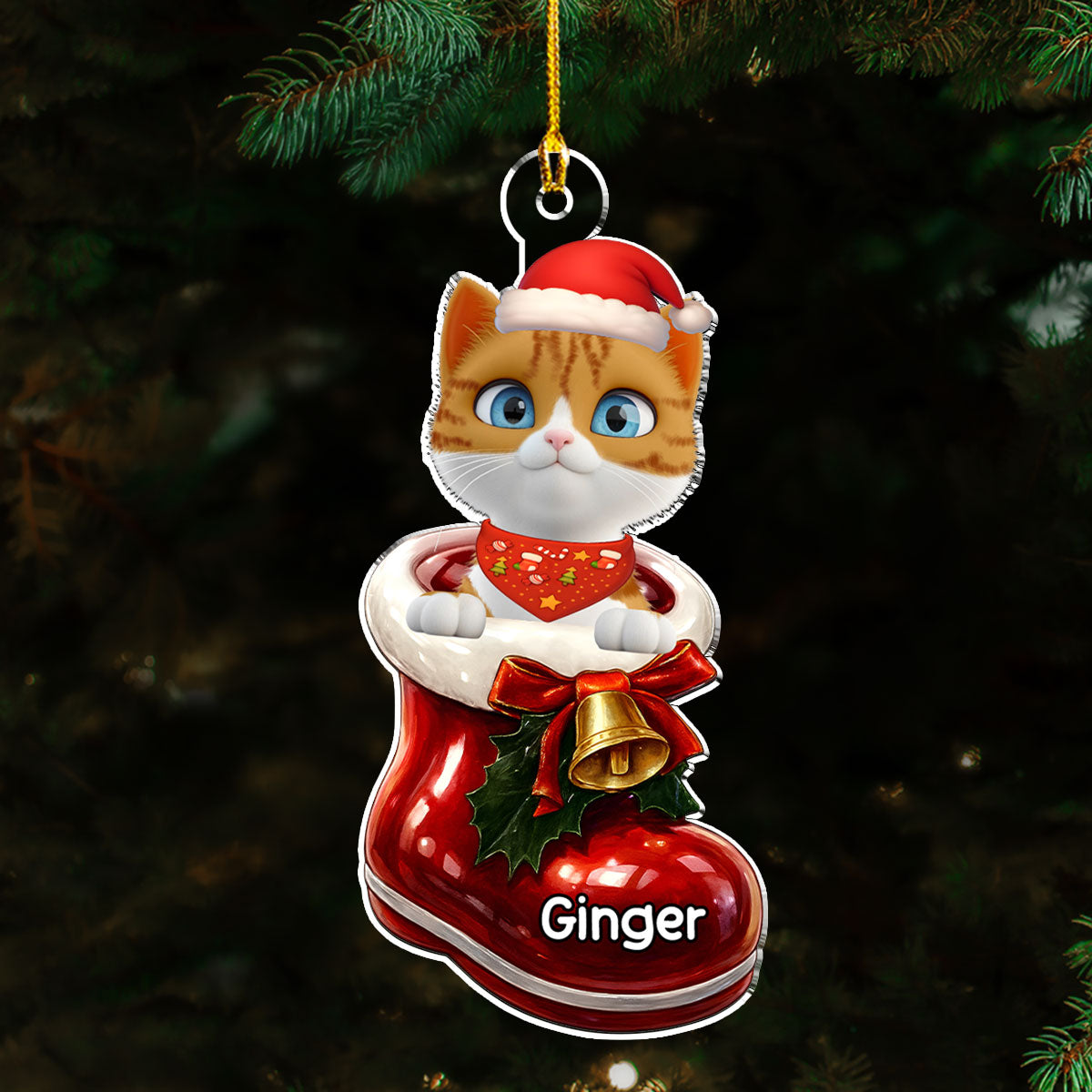 Custom Keepsake Christmas Ornament •  Cat Here In Your Shoes - Personalized 3D Effect Acrylic Ornament