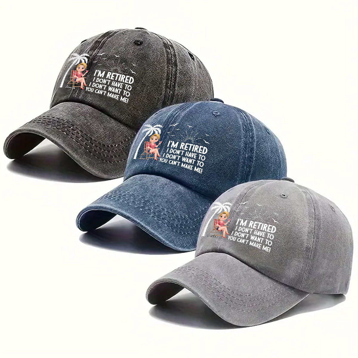 I Am Retired - Personalized Vintage Washed Denim Cap