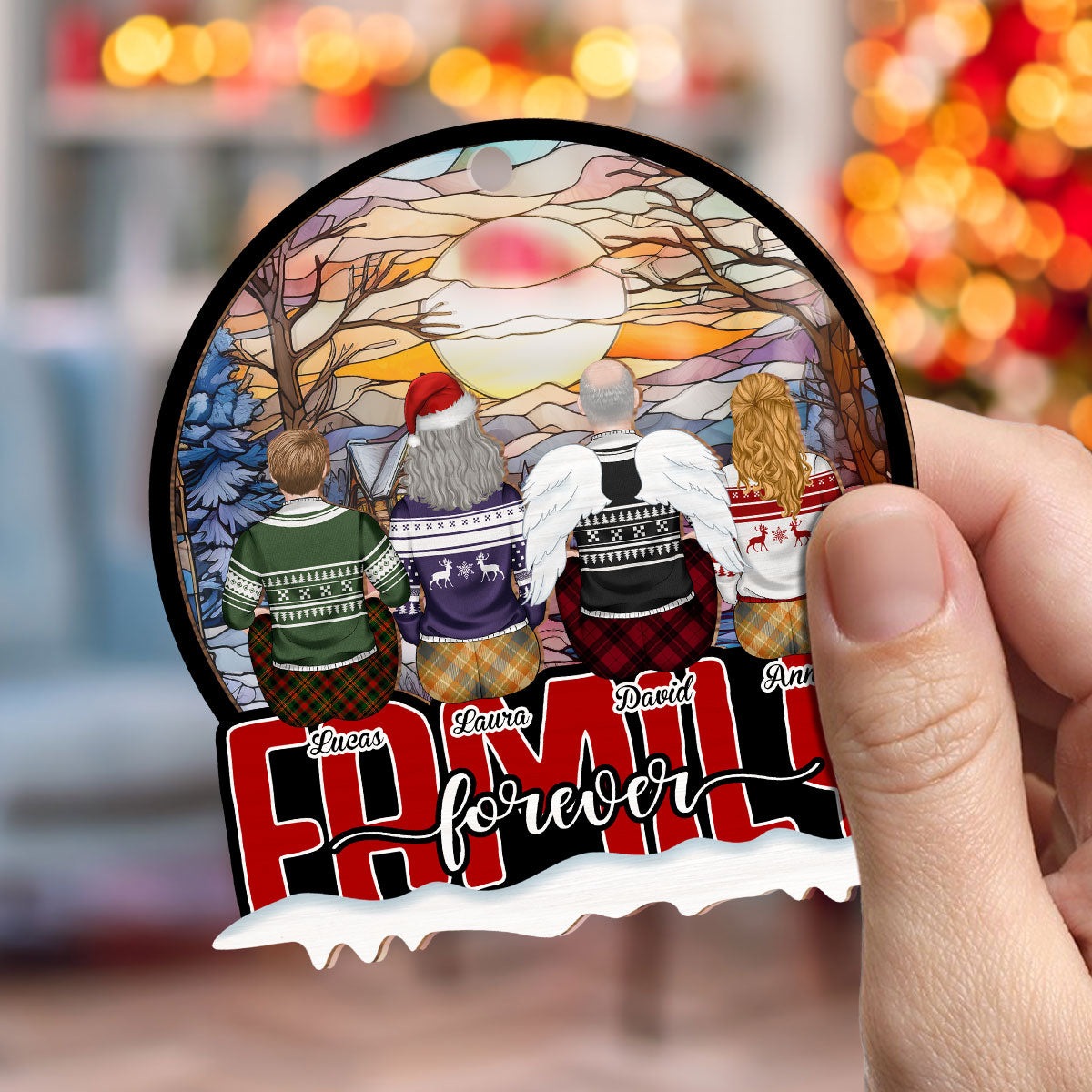 Custom Family Ornament, Christmas Gift for Family Members •  Family Last Forever - Personalized Suncatcher Ornament