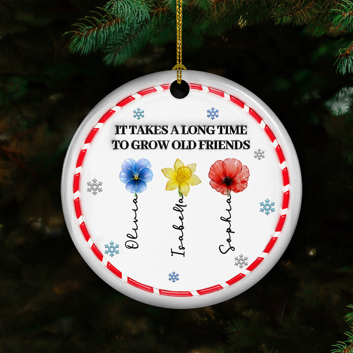 Custom Friendship Christmas Ornament, Best Friend Gift •  It Takes A Long Time - Personalized 3D Inflated Effect Ceramic Ornament