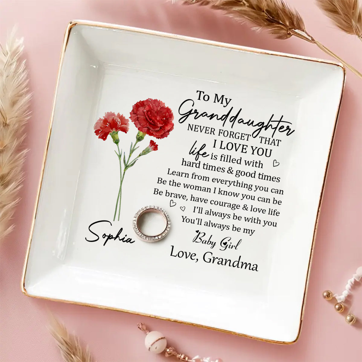Custom Granddaughter Trinket Dish, Birthday Christmas Gift • Never Forget Granddaughter - Personalized Jewelry Dish