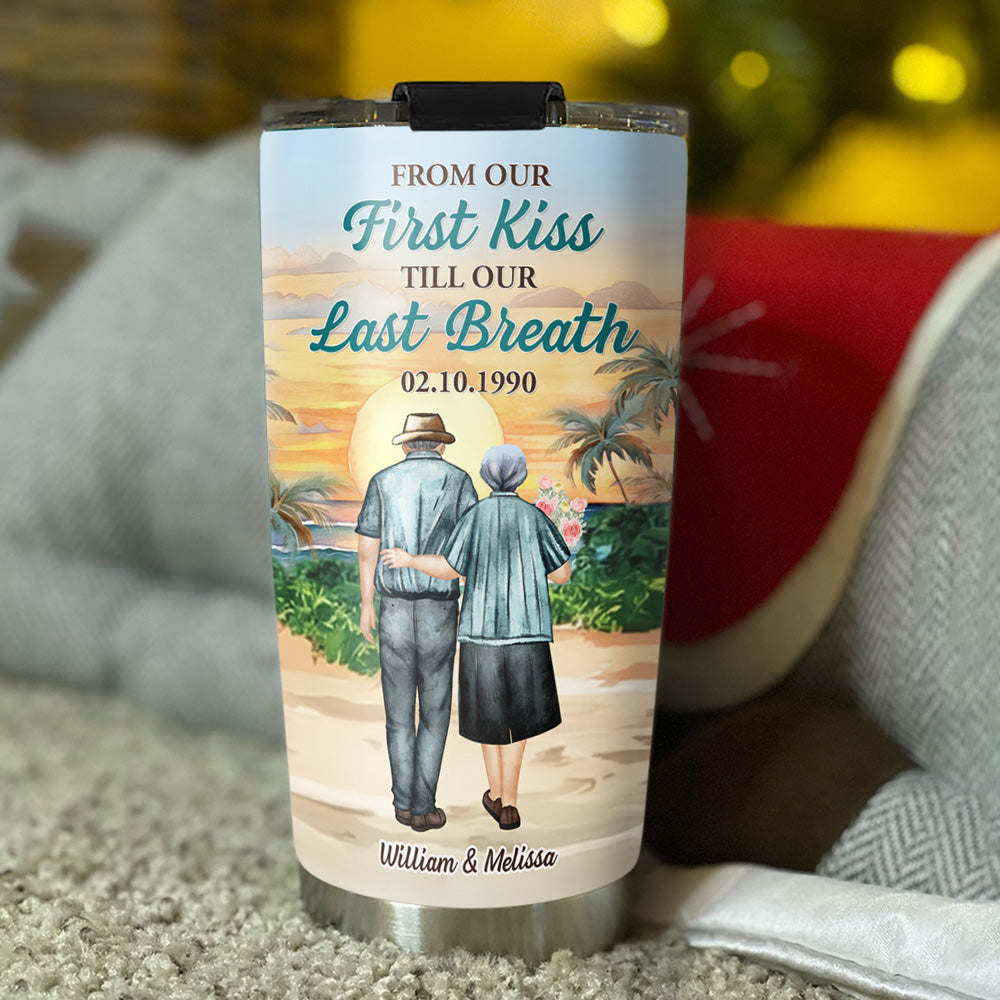 Custom Christmas Anniversary Gifts For Wife • From Our First Kiss - Personalized Tumbler
