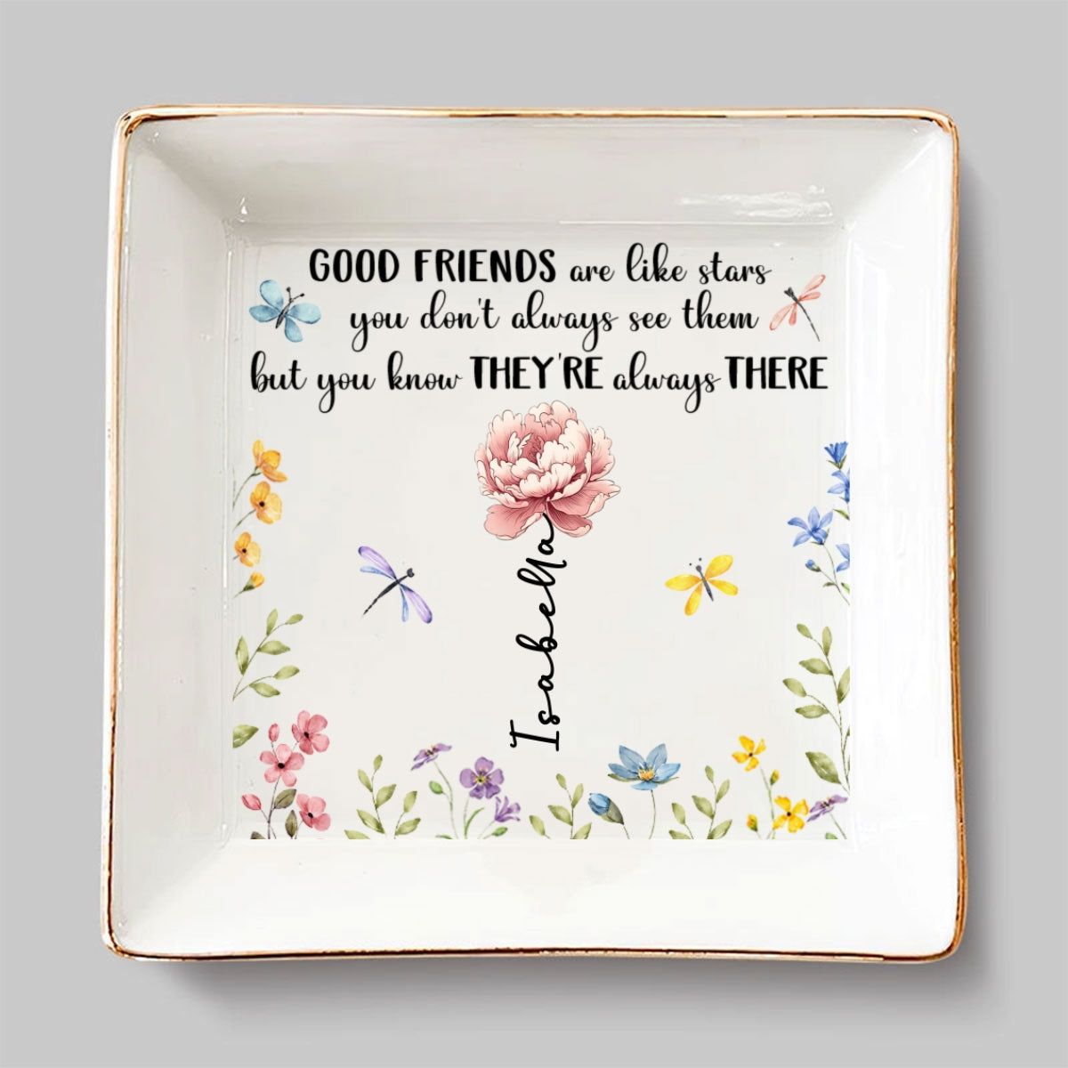 Custom Bestie Trinket Dish, Birthday Christmas Gift For Best Friend • Good Friends Are Like Stars - Personalized Jewelry Dish