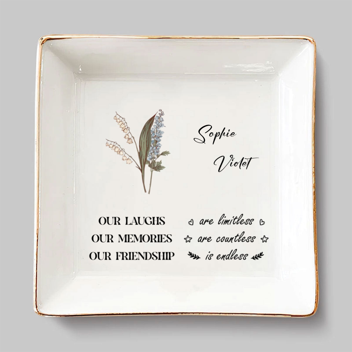 Custom Bestie Trinket Dish, Birthday Christmas Gift For Best Friend • Sweet Friendship 2024 - Personalized Jewelry Dish