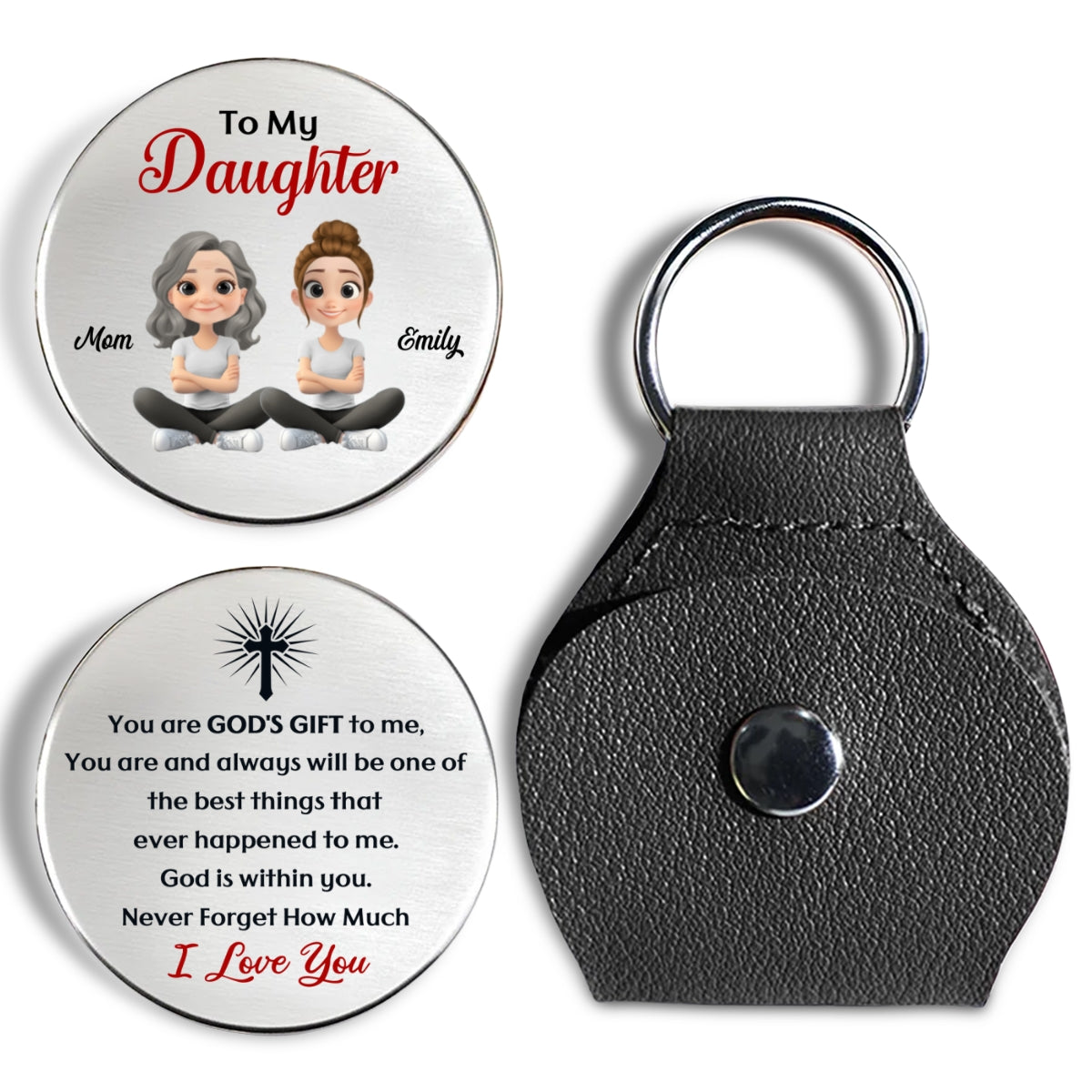 Custom Daughter Coin Keychain, Christian Gift, Faith Keepsake • God Within You - Personalized Pocket Hug