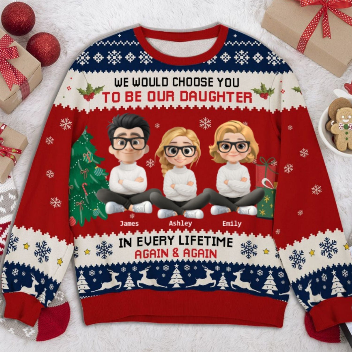 Custom Family Christmas Sweatshirt, Gift for Family Members • Always Choose You - Personalized All-Over-Print Sweatshirt