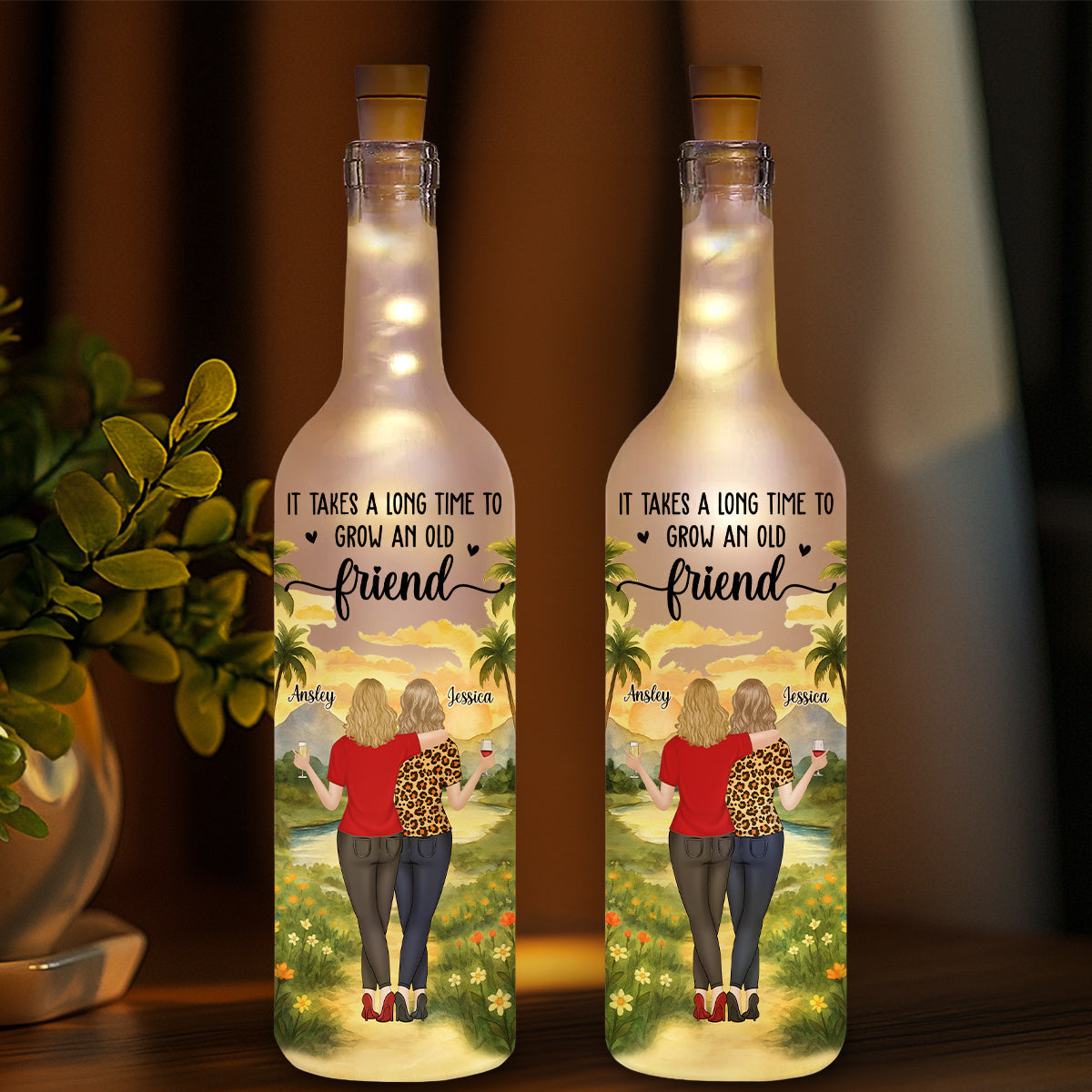 Bestie Old Friends Take Time To Grow - Personalized Bottle Lamp