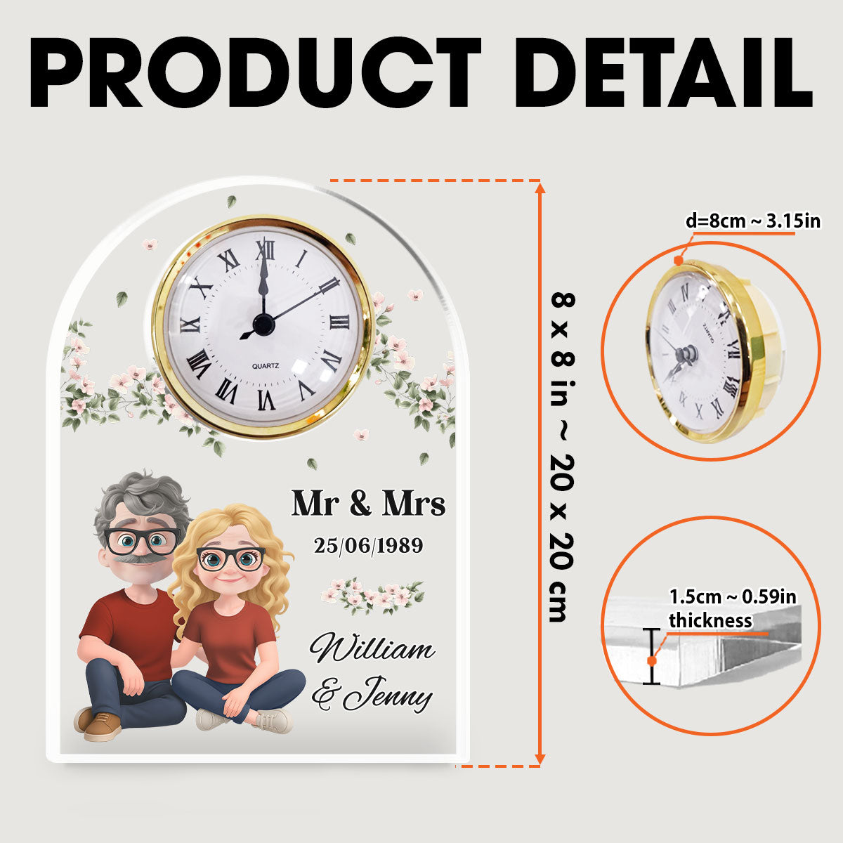 Custom Couple's Decor, Anniversary & Wedding Gift • Mr And Mrs - Personalized Acrylic Desk Clock Plaque
