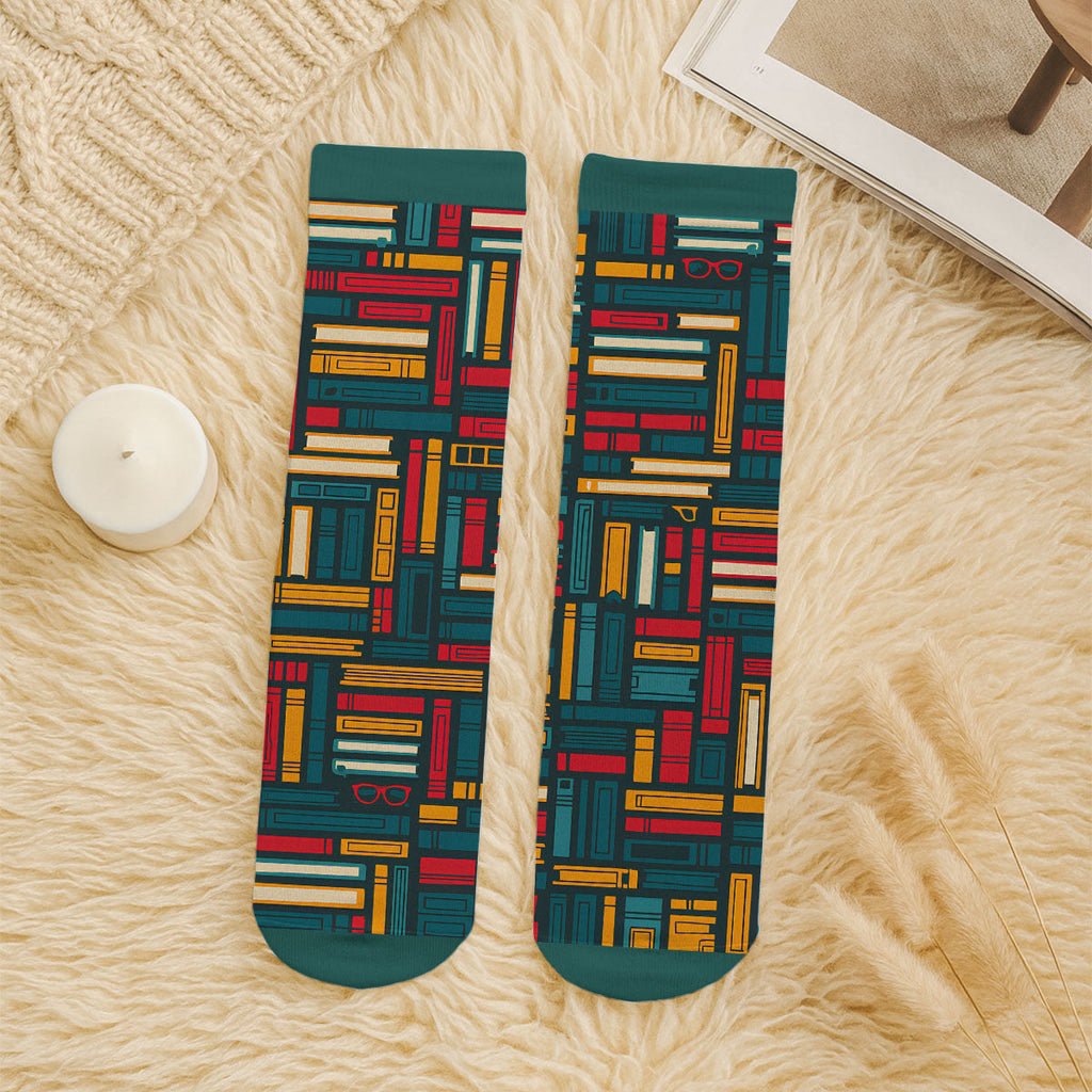 Custom Christmas Birthday Gift For Book Lovers, Bookworms, Readers • Lost in Stories - Personalized Crew Socks