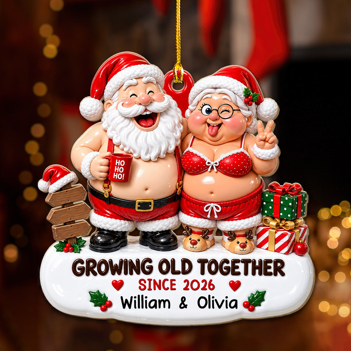 Custom Couple Christmas Ornament, Anniversary Gift •  Love Survived All These Years - Personalized Custom 3D Effect Wood Ornament