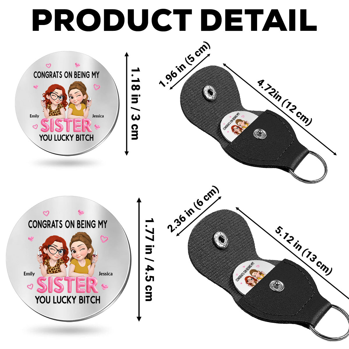Custom Sister Siblings Coin Keychain, Christmas Birthday Gifts • Congrats My Sister - Personalized Pocket Hug