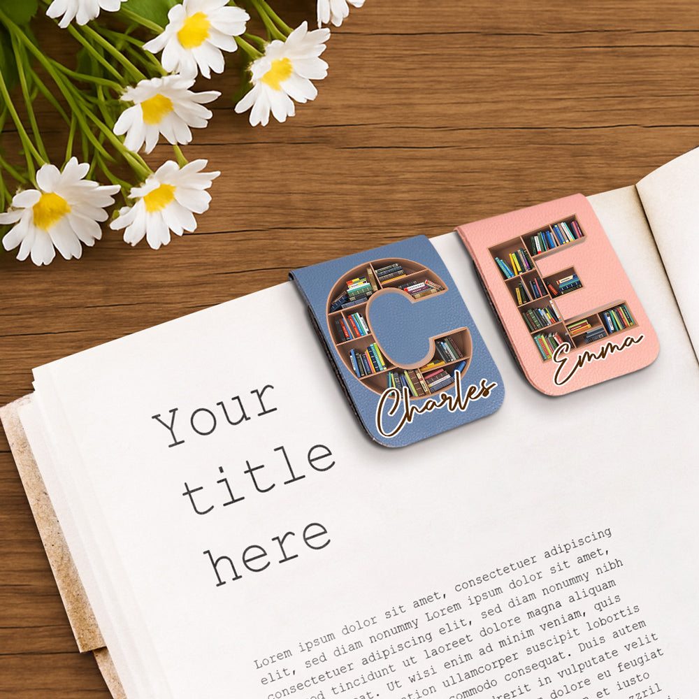Custom Christmas Birthday Bookish Gifts For Book Lovers, Bookworms • Into Books Alphabet - Personalized Leather Bookmark