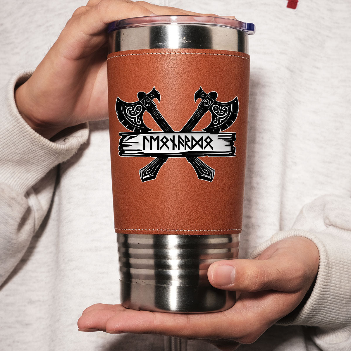 Custom Christmas Birthday Gifts For Dad • Rune Marked Viking - Personalized Leather Tumbler