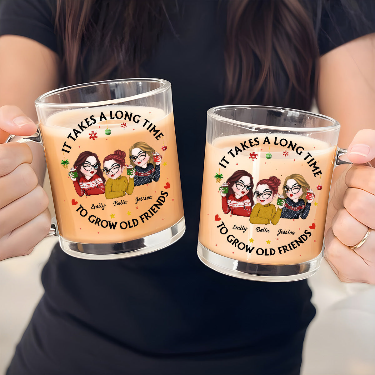 Custom Best Friend, Christmas & Birthday Friendship Keepsake Gift • Lets Be Friends Until We Are Old - Personalized Glass Mug