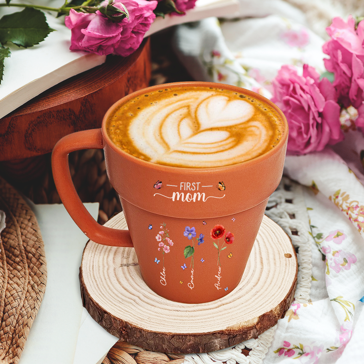 Custom Christmas & Birthday Gift For Grandma • Grandma Birthmonth Flower - Personalized Plant Pot Mug