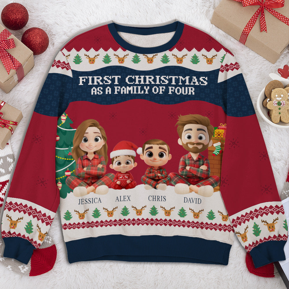 Custom Christmas Sweatshirt, Holiday Birthday Gift • Our First Christmas - Personalized All-Over-Print Sweatshirt
