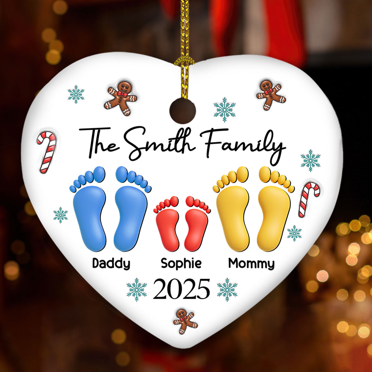 Custom Family Ornament, Christmas Gift for Family Members •  Family Together Christmas 2025 - Personalized 3D Effect Ceramic Ornament