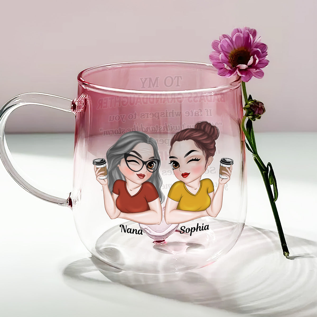 Custom Christmas & Birthday Gift for Daughter • My Brave Granddaughter - Personalized Pink Gradient Glass Mug