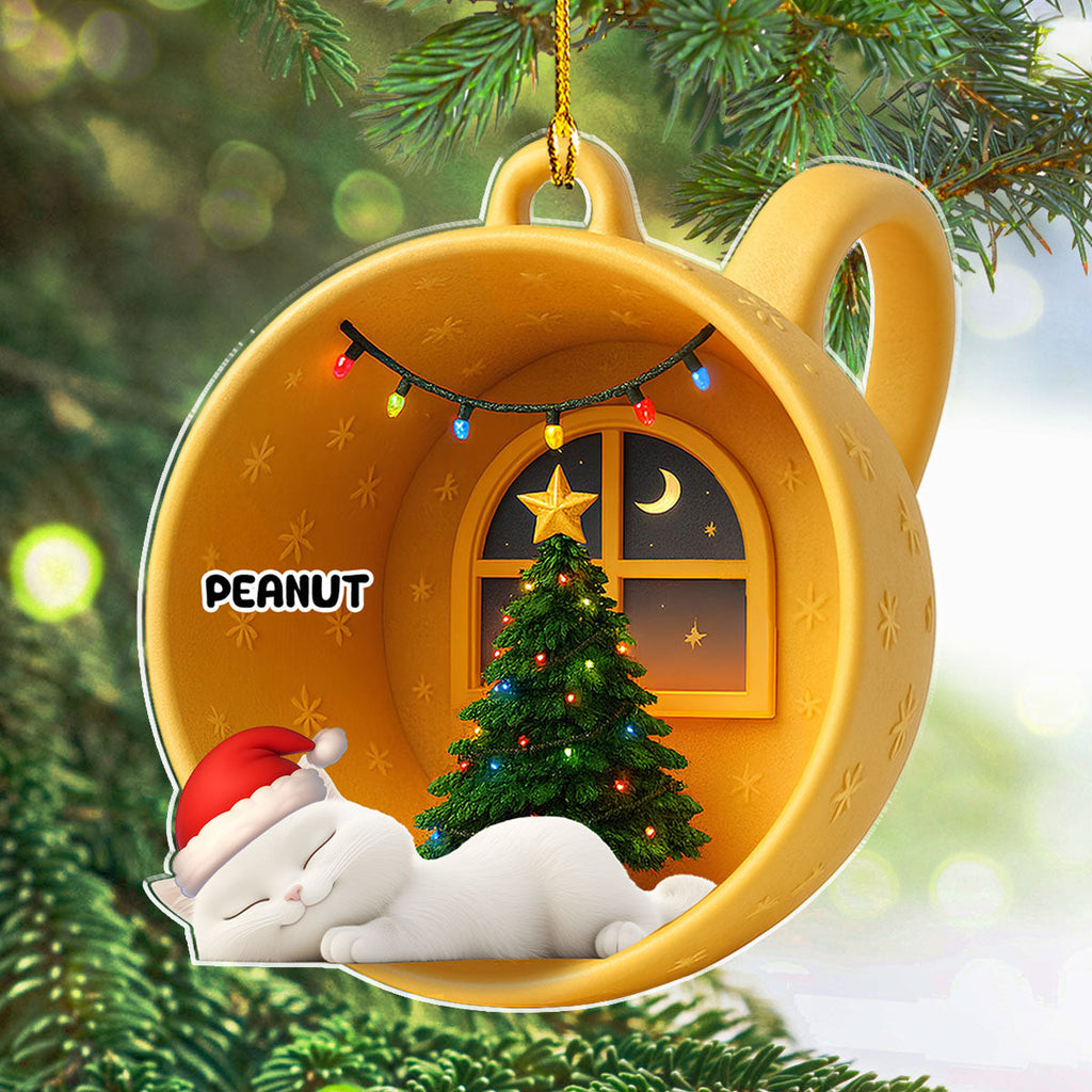 Custom Keepsake Christmas Ornament •  Sleeping Cat Cupcake - Personalized Acrylic Ornament