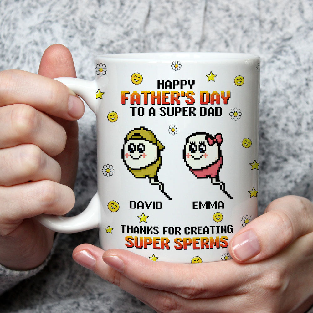 Custom Father's Day, Special Gift for Dad & Grandpa • Thanks To Super Dad - Personalized Coffee Mug