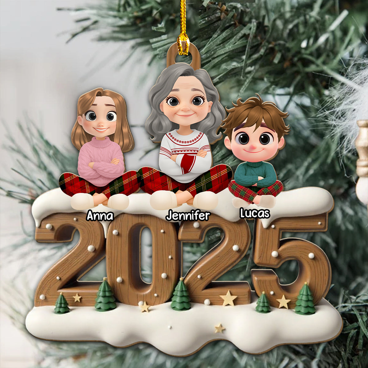 Custom Family Ornament, Christmas Gift for Family Members •  Your Grandma This Year Onwards - Personalized 3D Effect Wood Ornament