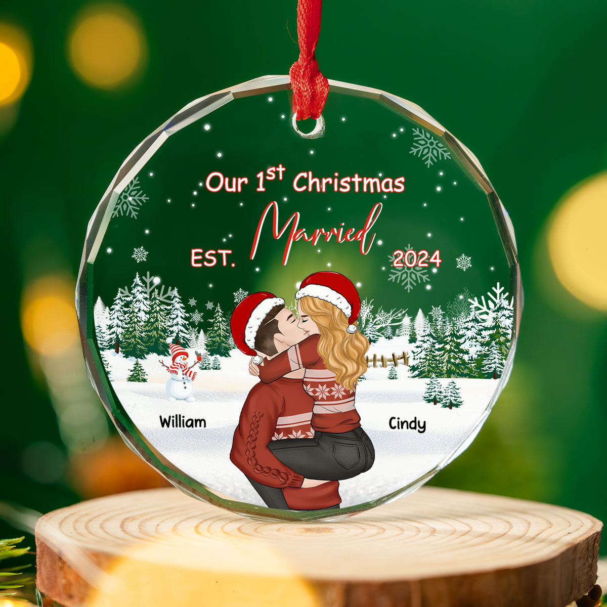 Custom First Christmas Ornament Married, Gift for Newlyweds •  First Christmas With You - Personalized Glass Ornament