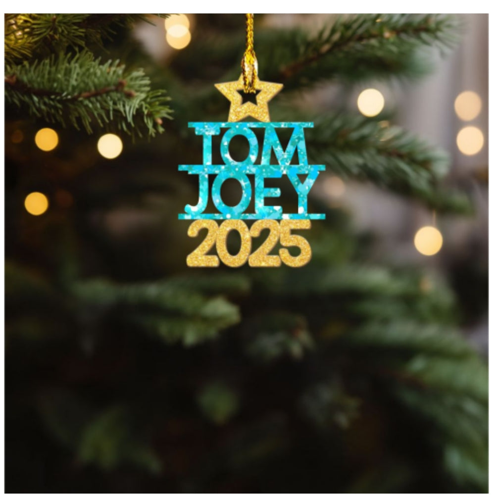 Custom Keepsake Christmas Ornament •  Family Glitter Christmas Tree - Personalized Wood Ornament