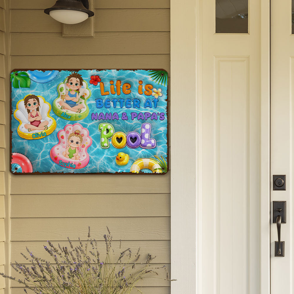 Custom 3D Family Summer Backyard, Patio & Porch Decor • Come To The Pool - Personalized 3D Effect Metal Sign