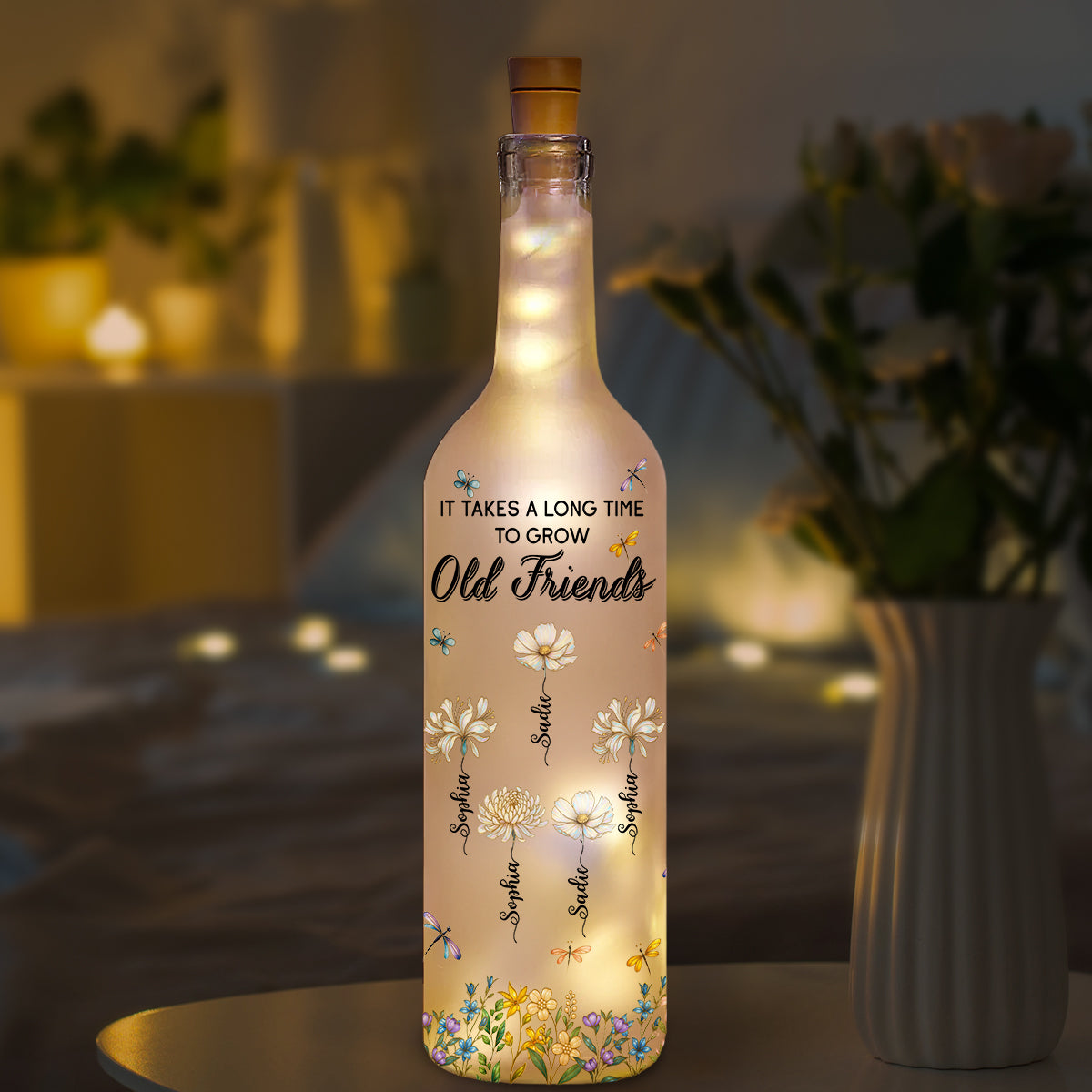 Grow An Old Friend Mother Of Pearl - Personalized Bottle Lamp