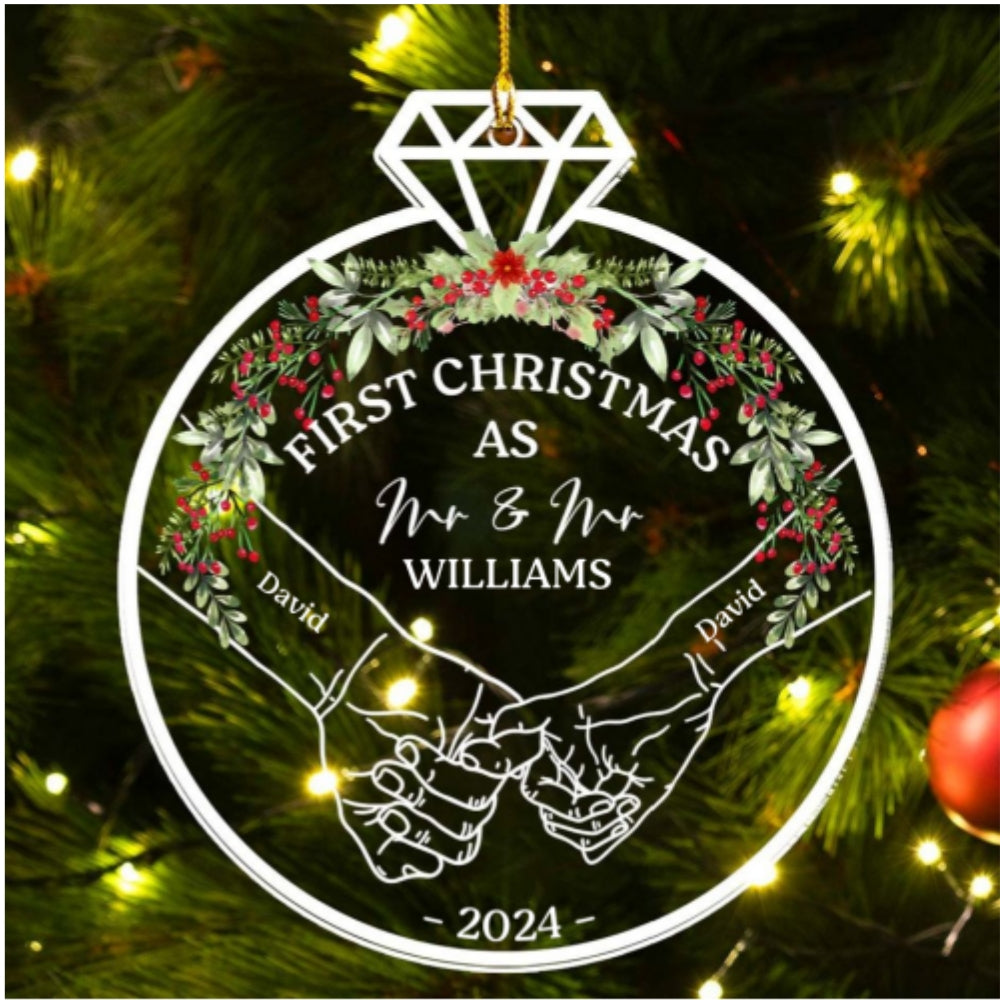 Custom First Christmas Ornament Married, Gift for Newlyweds •  Our First Christmas 2024 - Personalized Acrylic Ornament