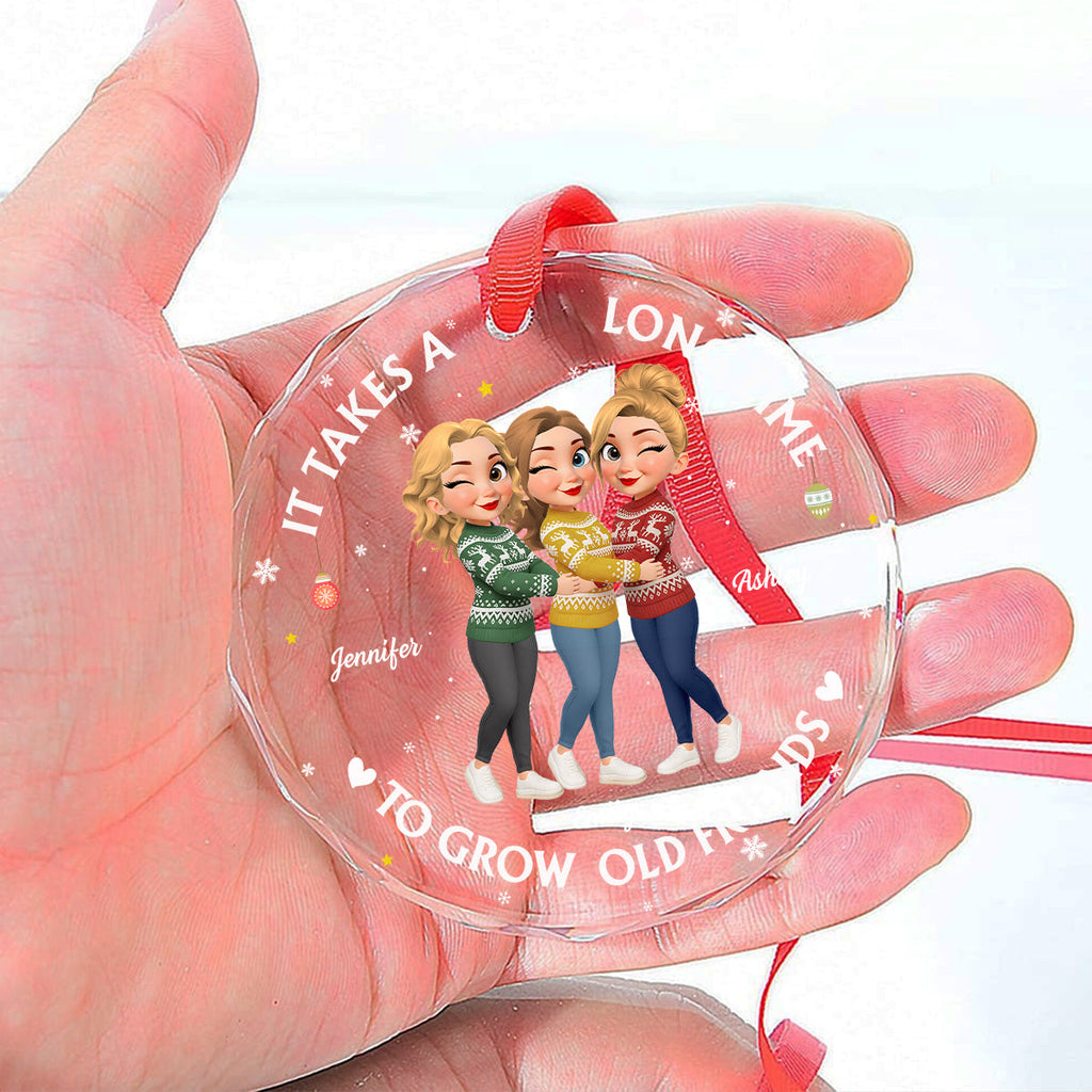 Custom Friendship Christmas Ornament, Best Friend Gift •  Good Friends Age Like Wine - Personalized Glass Ornament