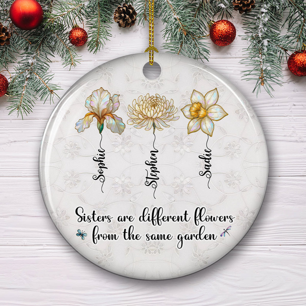 Custom Sister Christmas Ornament •  Sisters Are Flowers Mother Of Pearl - Personalized Ceramic Ornament