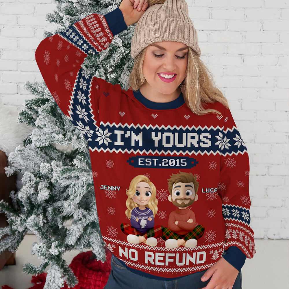 Custom Couple Christmas Sweatshirt, Anniversary Gift • No Return I Am Yours - Personalized All-Over-Print Sweatshirt