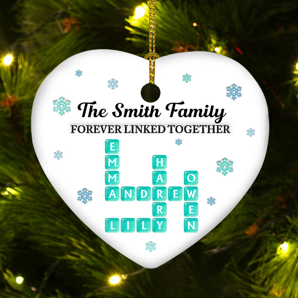 Custom Family Ornament, Christmas Gift for Family Members •  Family Name Crosswords Sea Glass - Personalized 3D Inflated Effect Ceramic Ornament