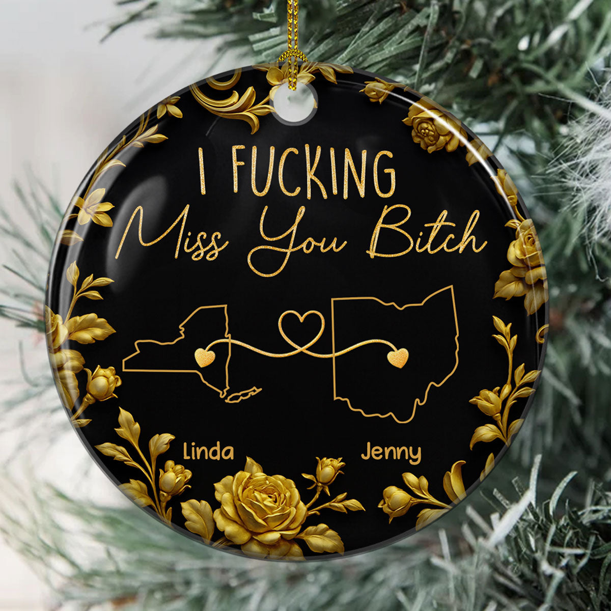 Custom Friendship Christmas Ornament, Best Friend Gift •  I Miss You Bestie Dark Version - Personalized Ceramic Ornament