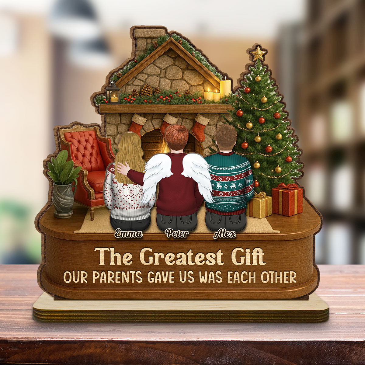 Custom Family Decor, Christmas Birthday Family Keepsake • The Greatest Gift - Personalized 2-Layer Wood Plaque With Flat Base