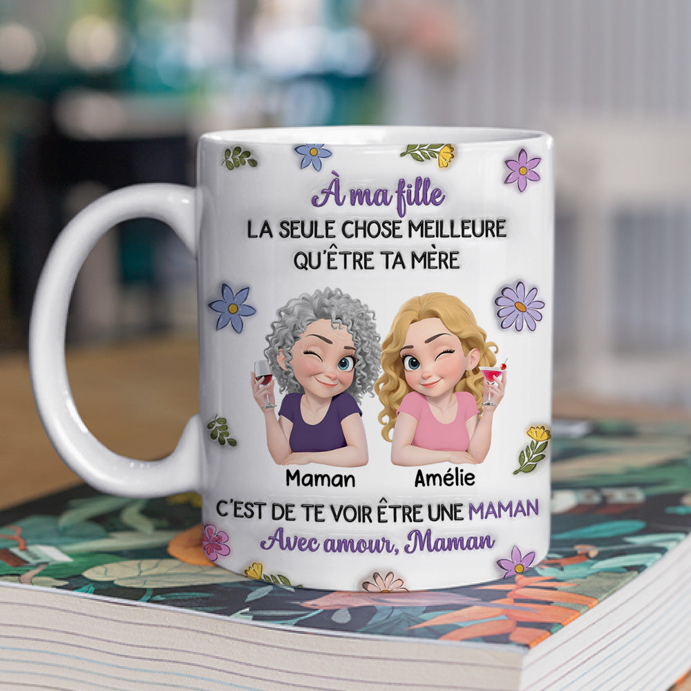 Custom Mother's Day Gift for Daughter • Personnages Liés Ensemble - Mug Personnalisé avec Effet 3D Gonflé
