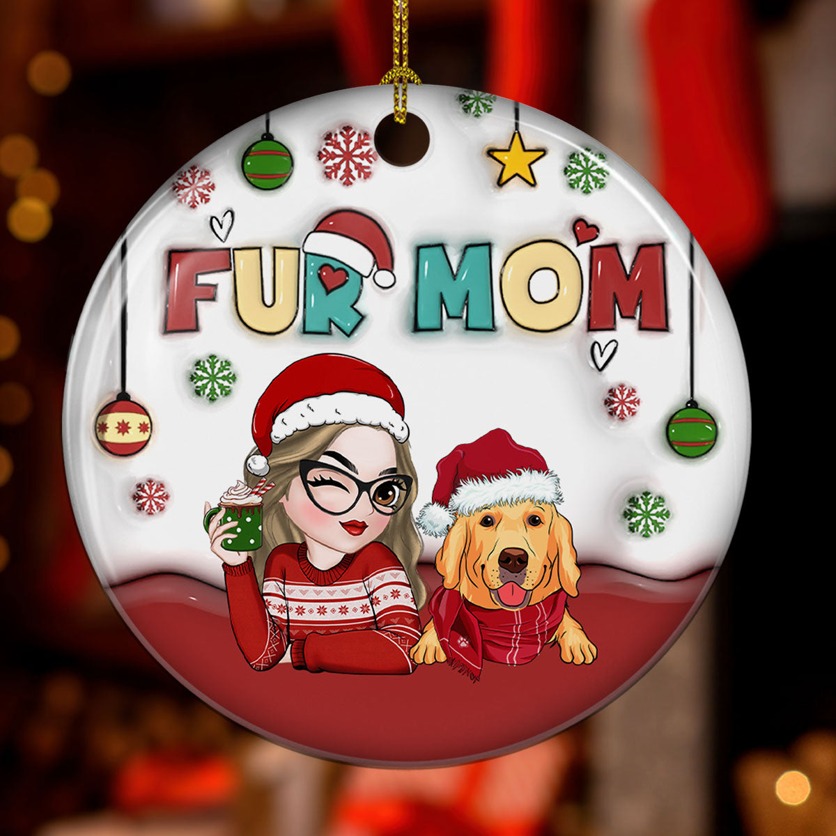 Custom Keepsake Christmas Ornament •  Mom Of Pets- Personalized 3D Inflated Effect Ceramic Ornament