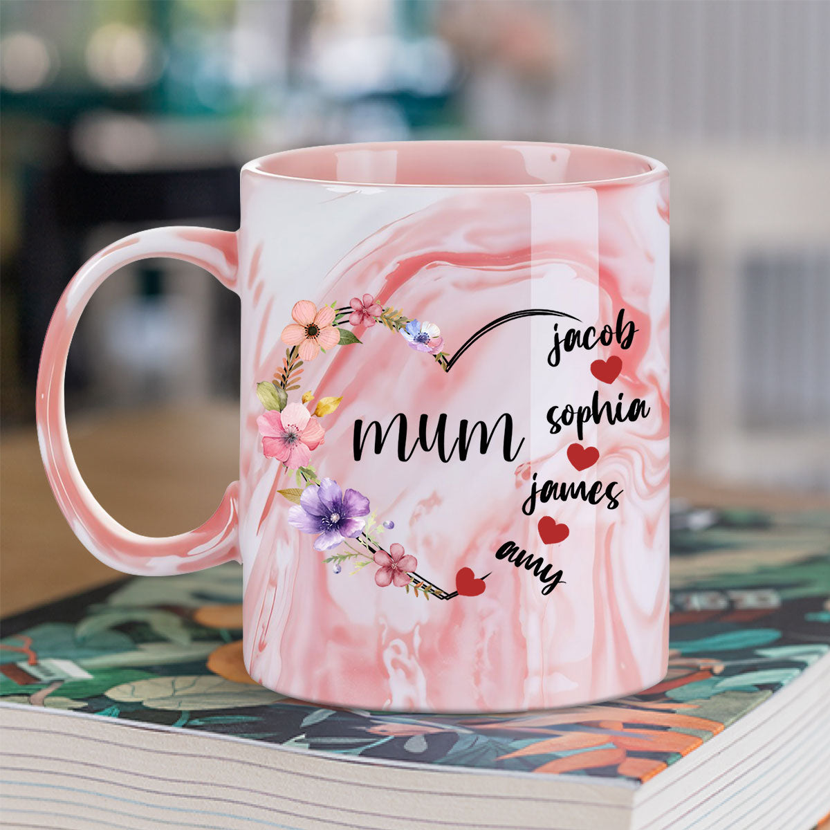 Custom Mother's Day Gift for Mom & Grandma • Sweethearts Of Mom - Personalized Pink Marble Mug